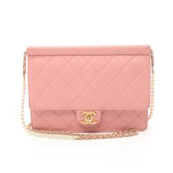 CHANEL Matelasse Shoulder Bag Leather Women's Pink