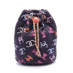 CHANEL Coco Mark Rucksack Backpack Bag Canvas Women's Navy Multicolor AS4810