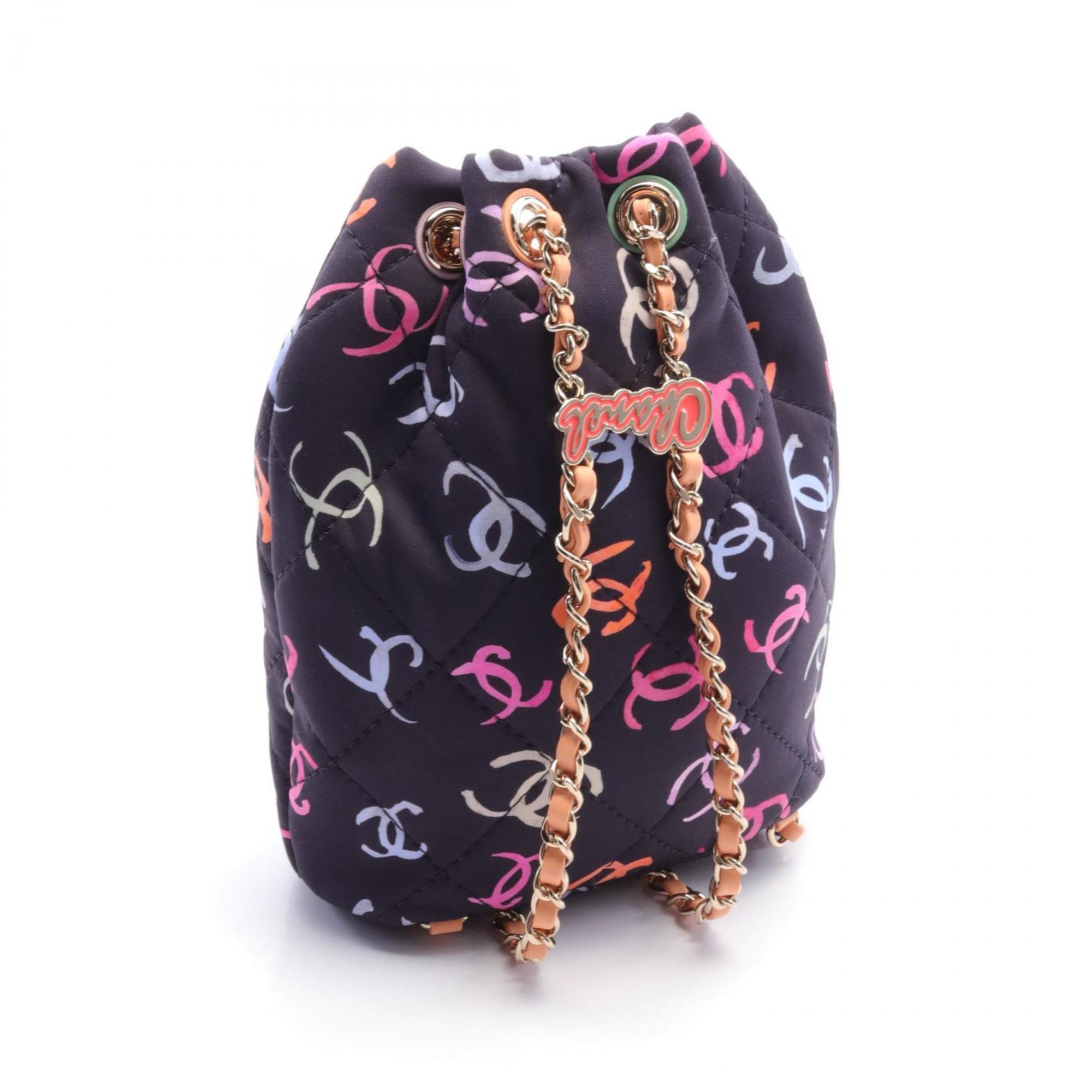 CHANEL Coco Mark Rucksack Backpack Bag Canvas Women's Navy Multicolor AS4810