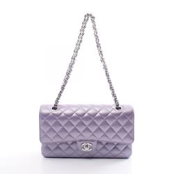 CHANEL Matelasse Double Flap Shoulder Bag, Lambskin, Women's, Purple, A01112