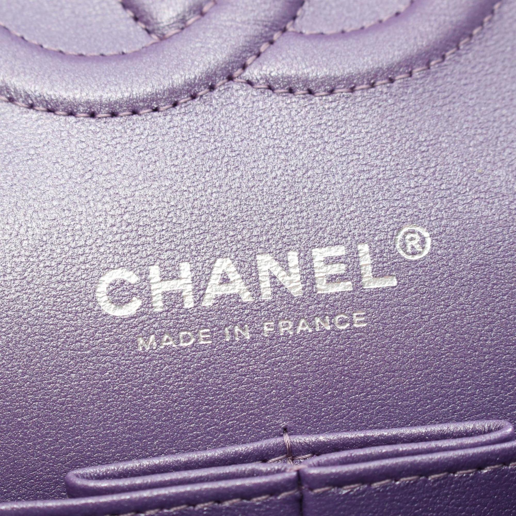 CHANEL Matelasse Double Flap Shoulder Bag, Lambskin, Women's, Purple, A01112