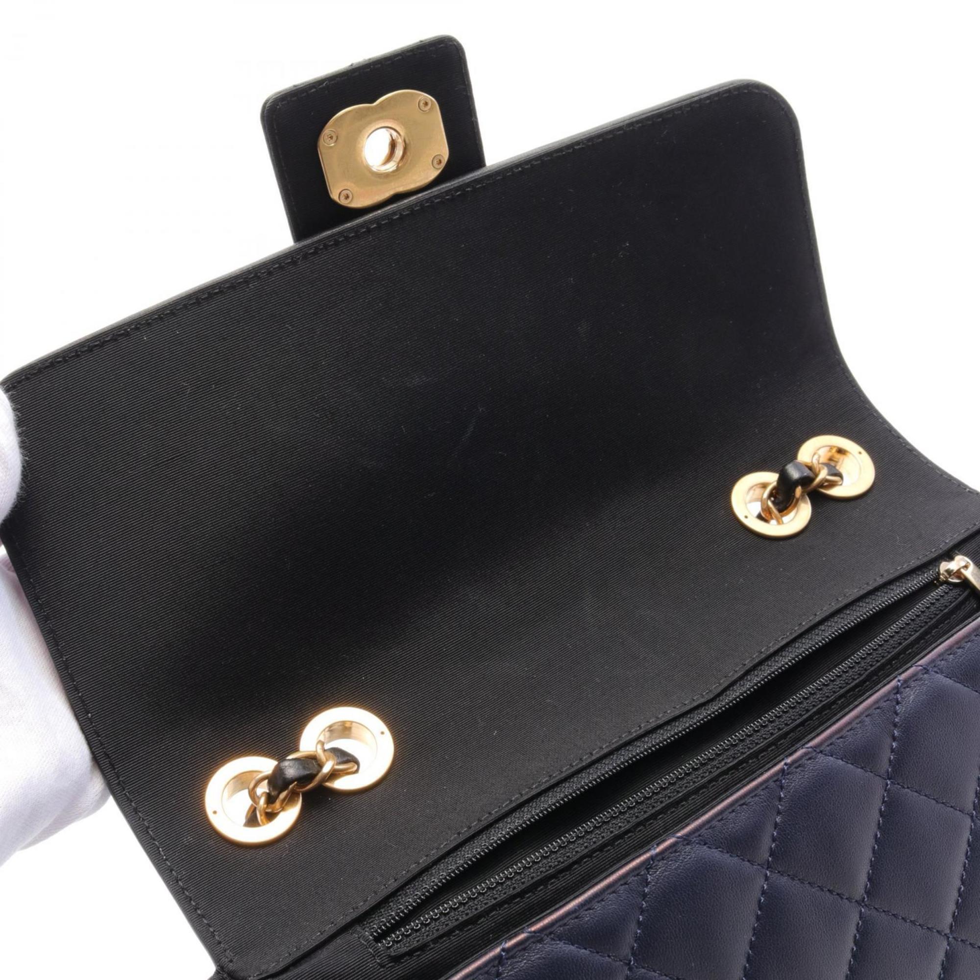 CHANEL Matelasse Shoulder Bag, Lambskin, Women's, Navy, Black