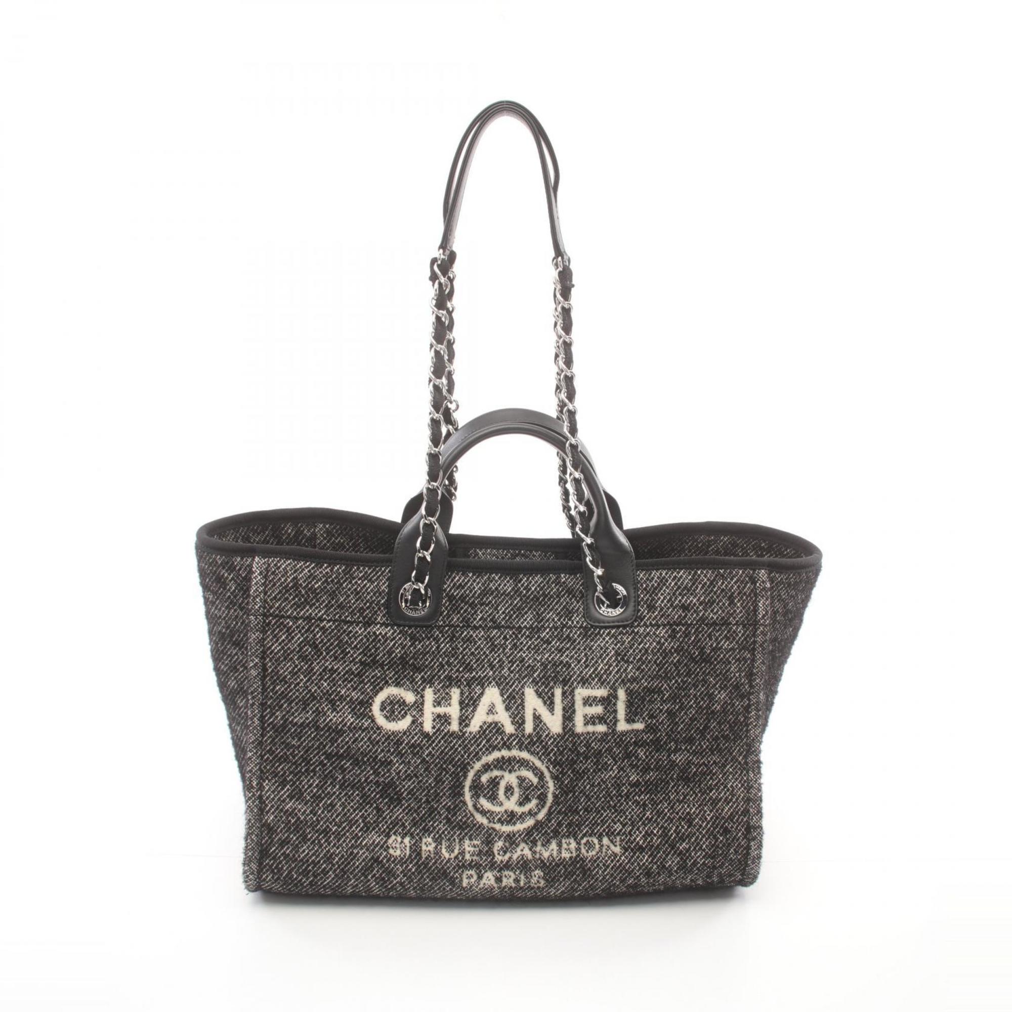 CHANEL Deauville Tote Bag Canvas Leather Women's Black A66941