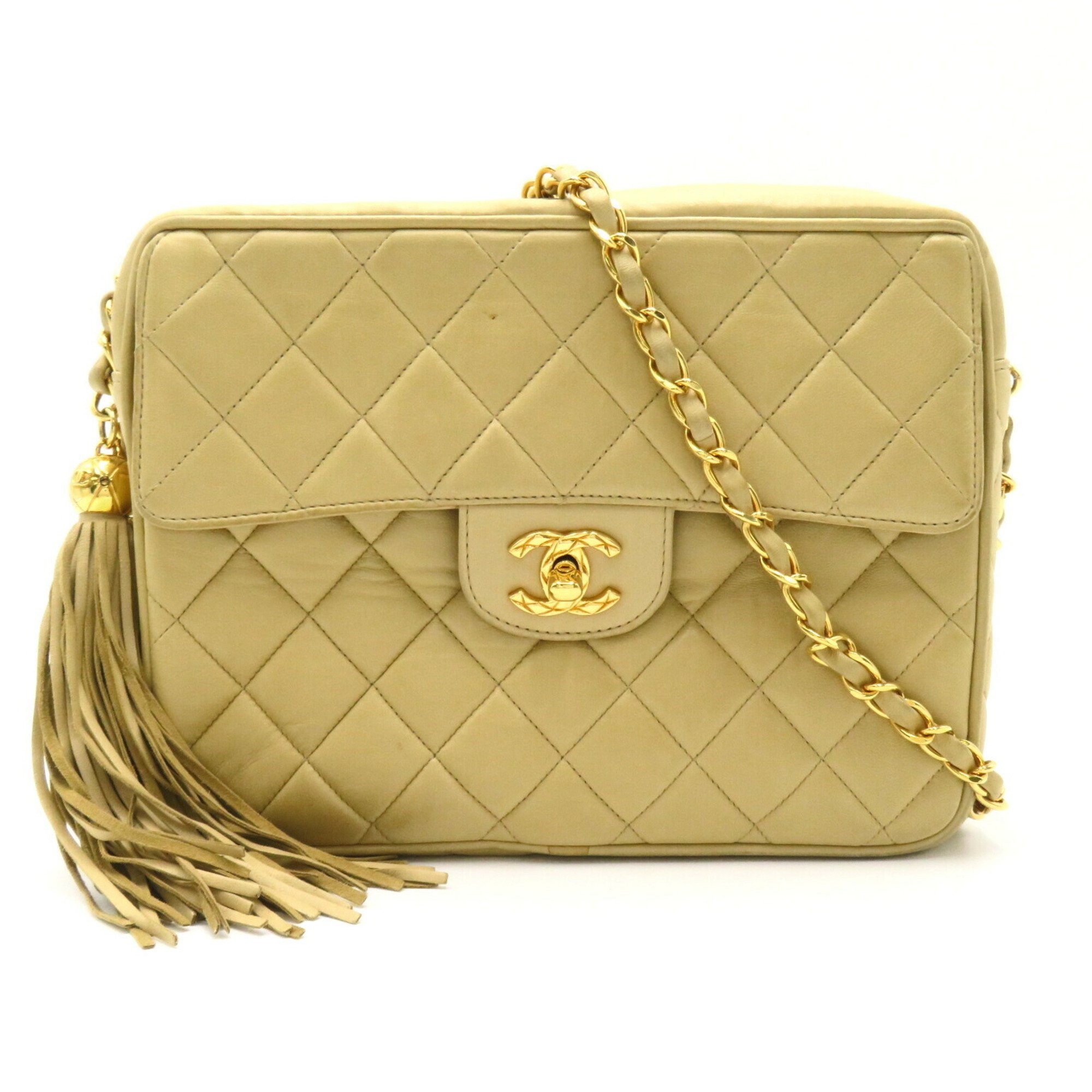 CHANEL Shoulder bag with chain shoulder strap, lambskin (sheepskin), women's, beige