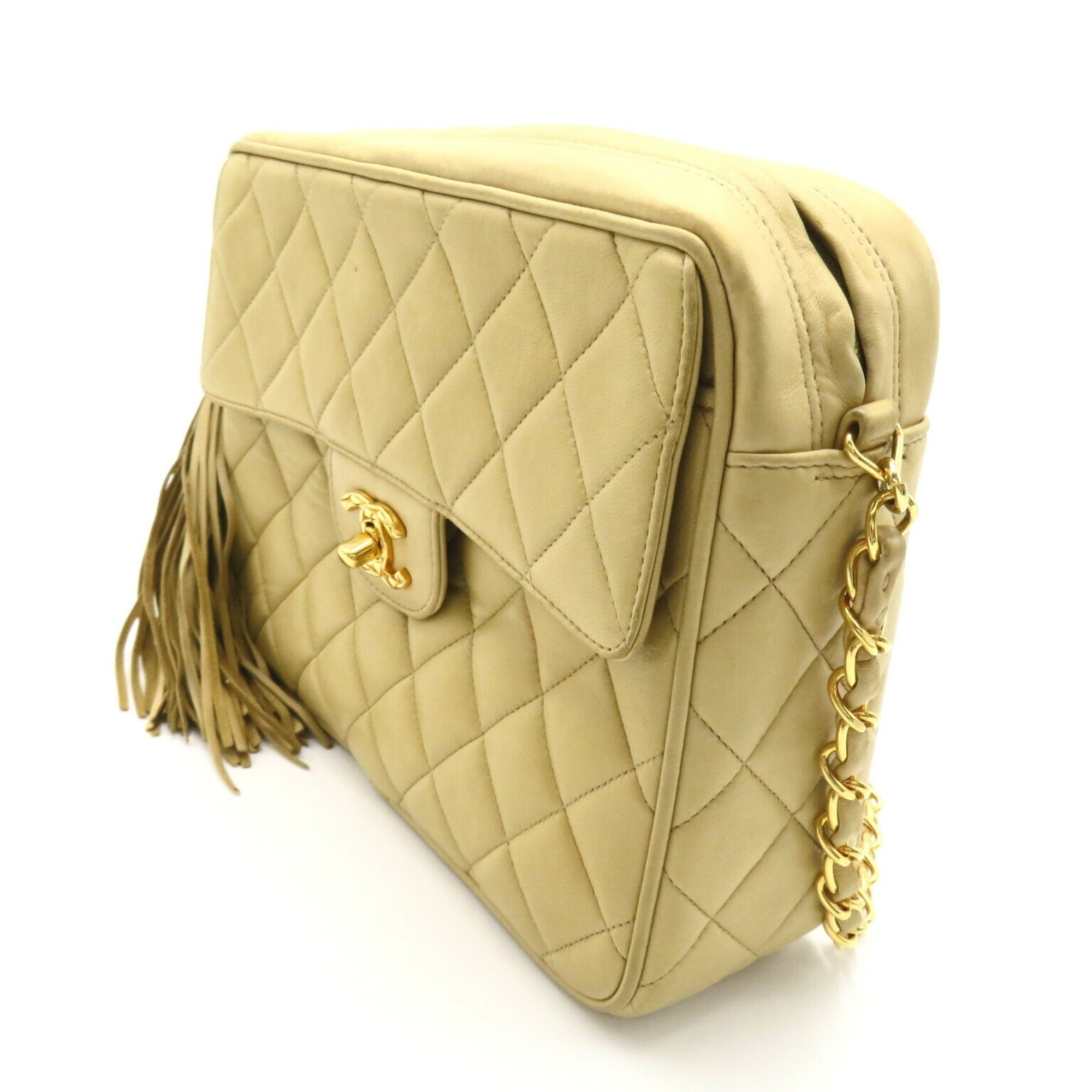 CHANEL Shoulder bag with chain shoulder strap, lambskin (sheepskin), women's, beige