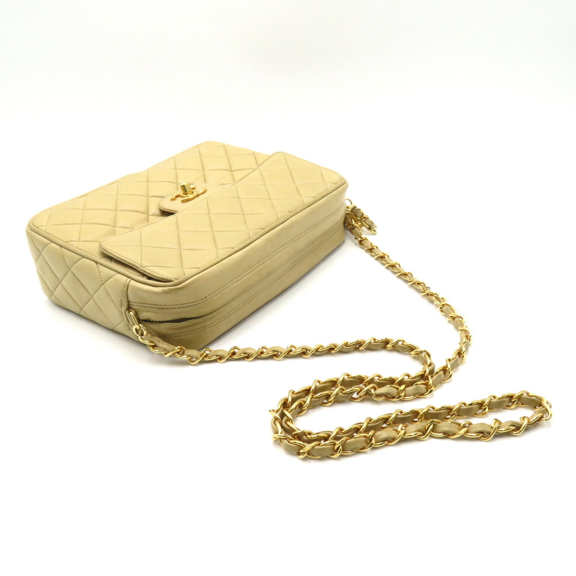 CHANEL Shoulder bag with chain shoulder strap, lambskin (sheepskin), women's, beige