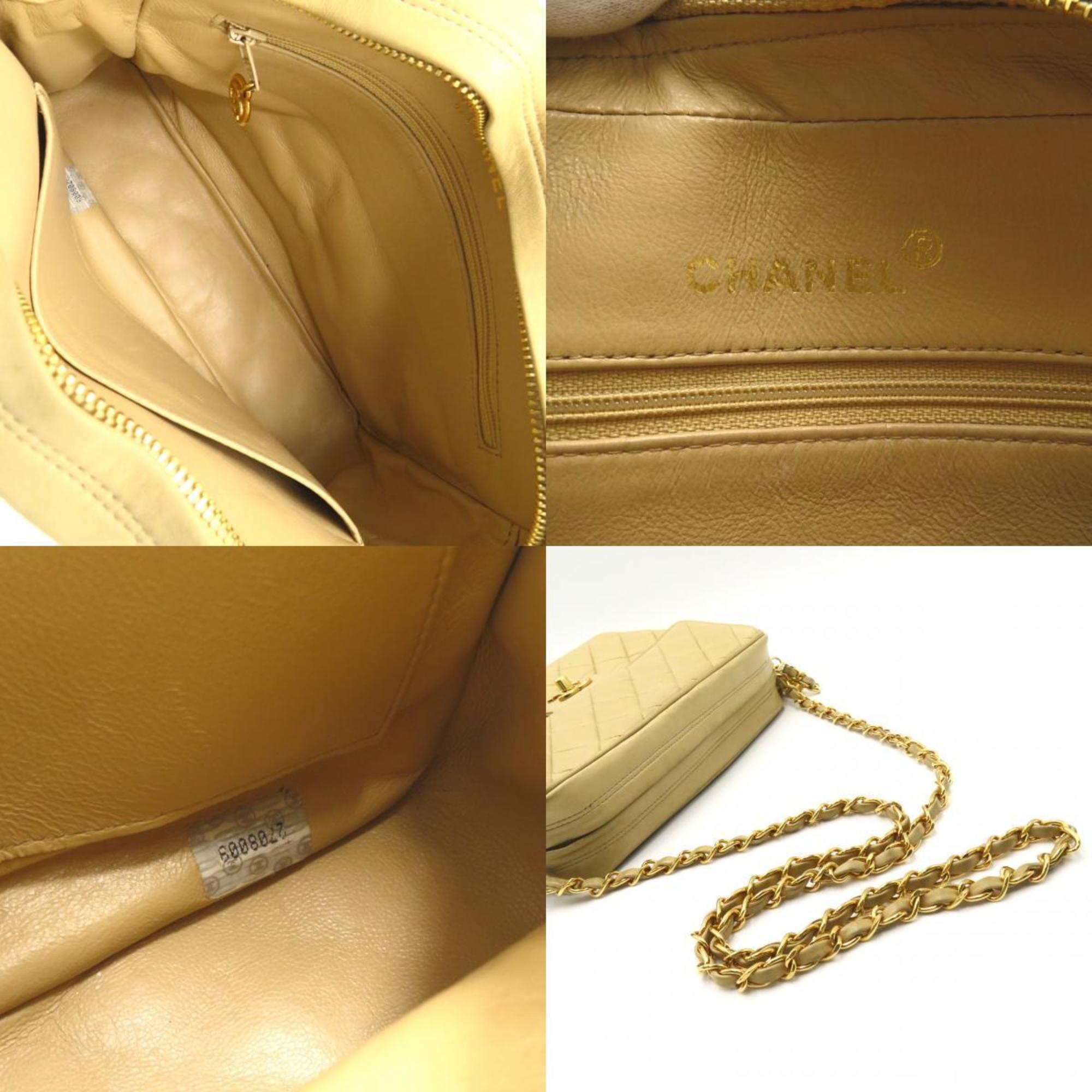 CHANEL Shoulder bag with chain shoulder strap, lambskin (sheepskin), women's, beige