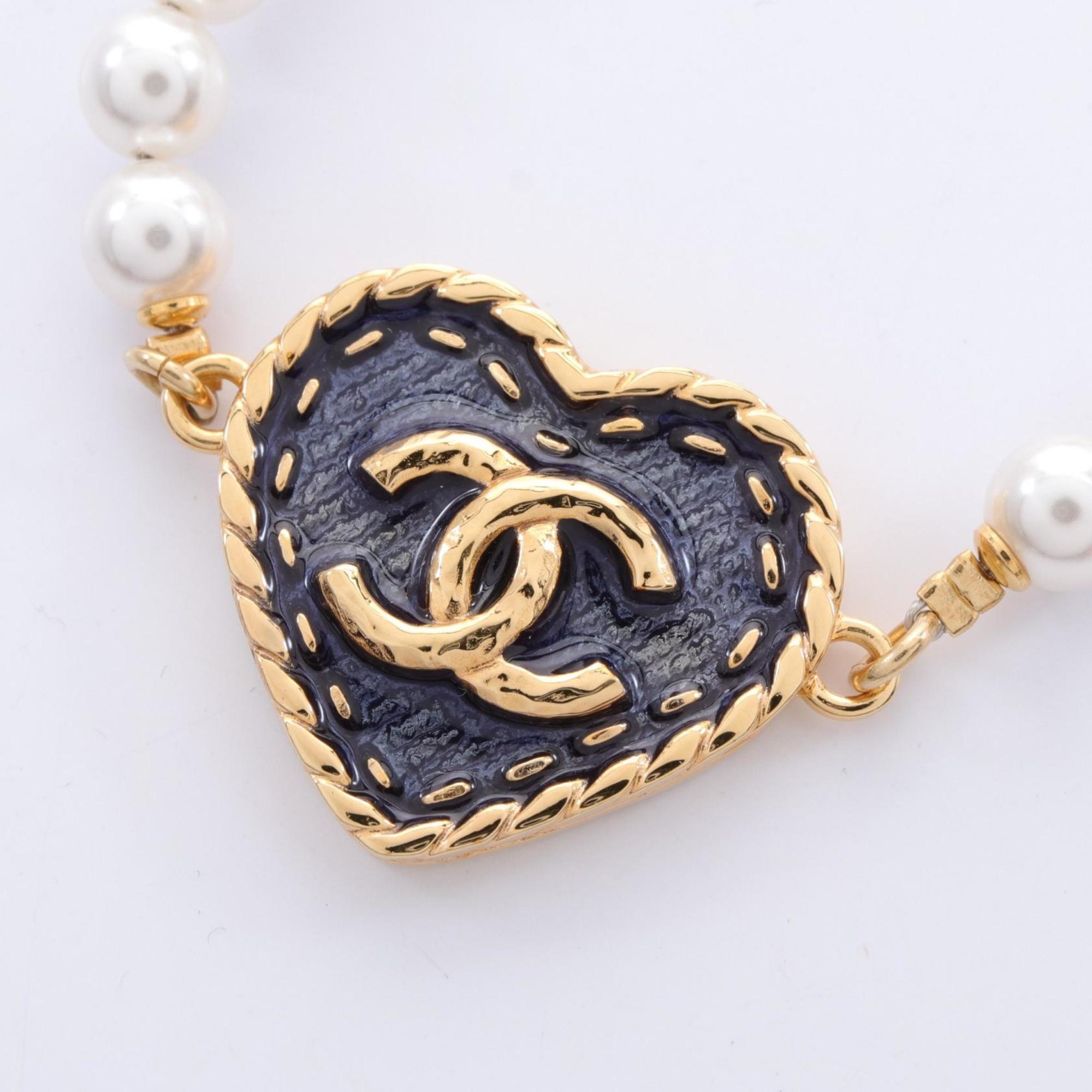 CHANEL Coco Mark Bracelet GP (Gold Plated) Fake Pearl Women's Gold Navy White