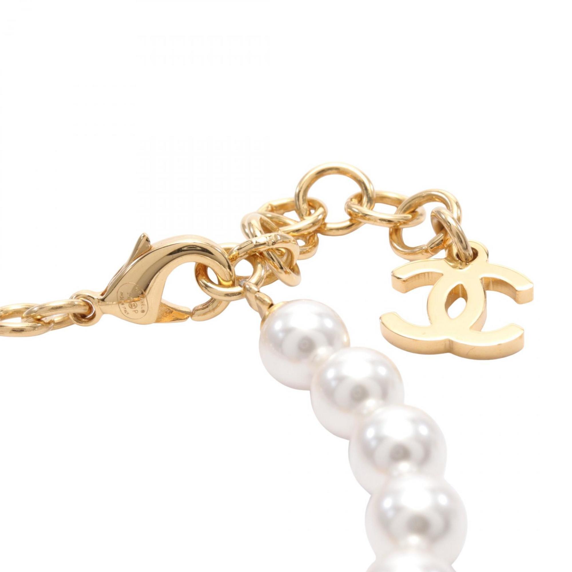 CHANEL Coco Mark Bracelet GP (Gold Plated) Fake Pearl Women's Gold Navy White