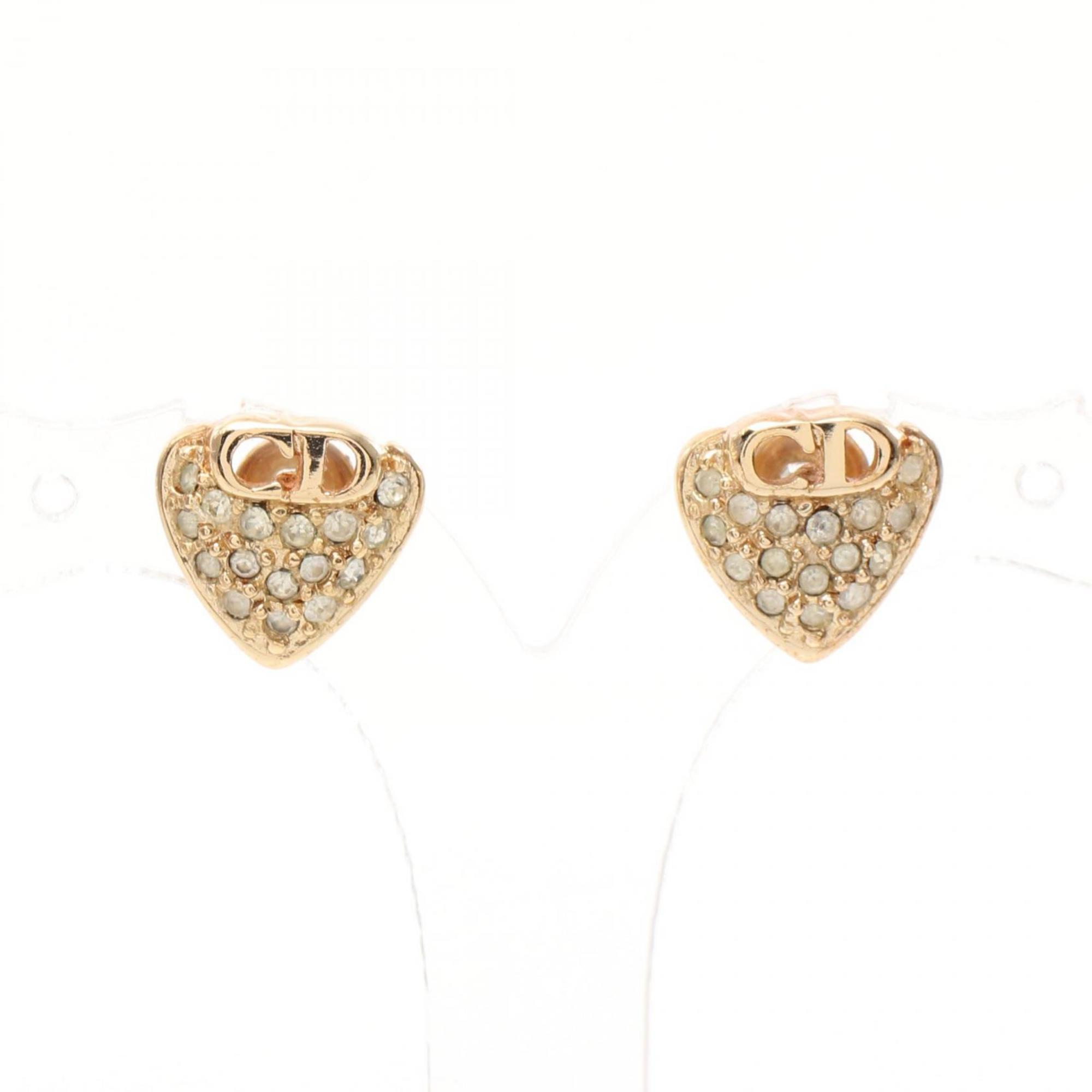 Christian Dior Dior CD Earrings GP (Gold Plated) Rhinestones Women's Gold Clear