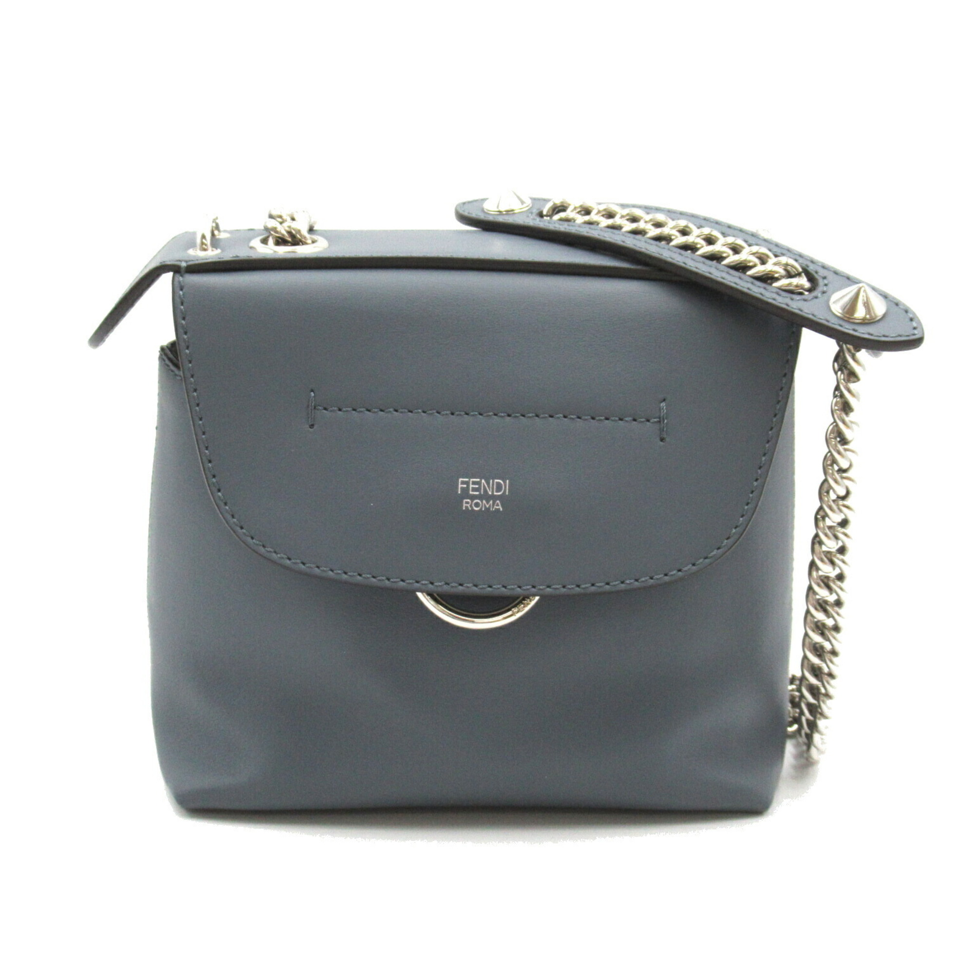 FENDI Back to School 2-way shoulder bag, leather, women's, grey, blue-grey, 8BZ041