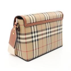 Burberry BURBERRY NOTE Check Shoulder Bag Coated Canvas Leather Women's Beige Multicolor 8092067