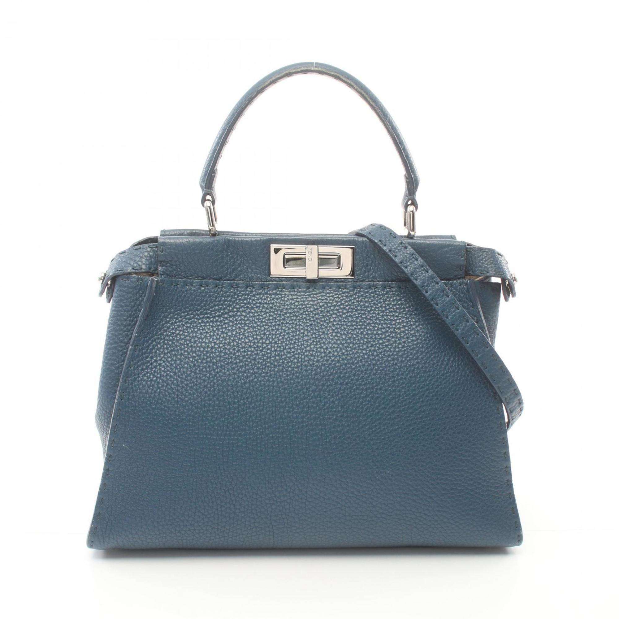 FENDI Peekaboo Regular Handbag Bag Leather Women's Blue 8BN226