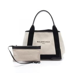 BALENCIAGA NAVY CABAS S Navy Cabas Tote Bag Canvas Leather Women's Ivory Black 339933