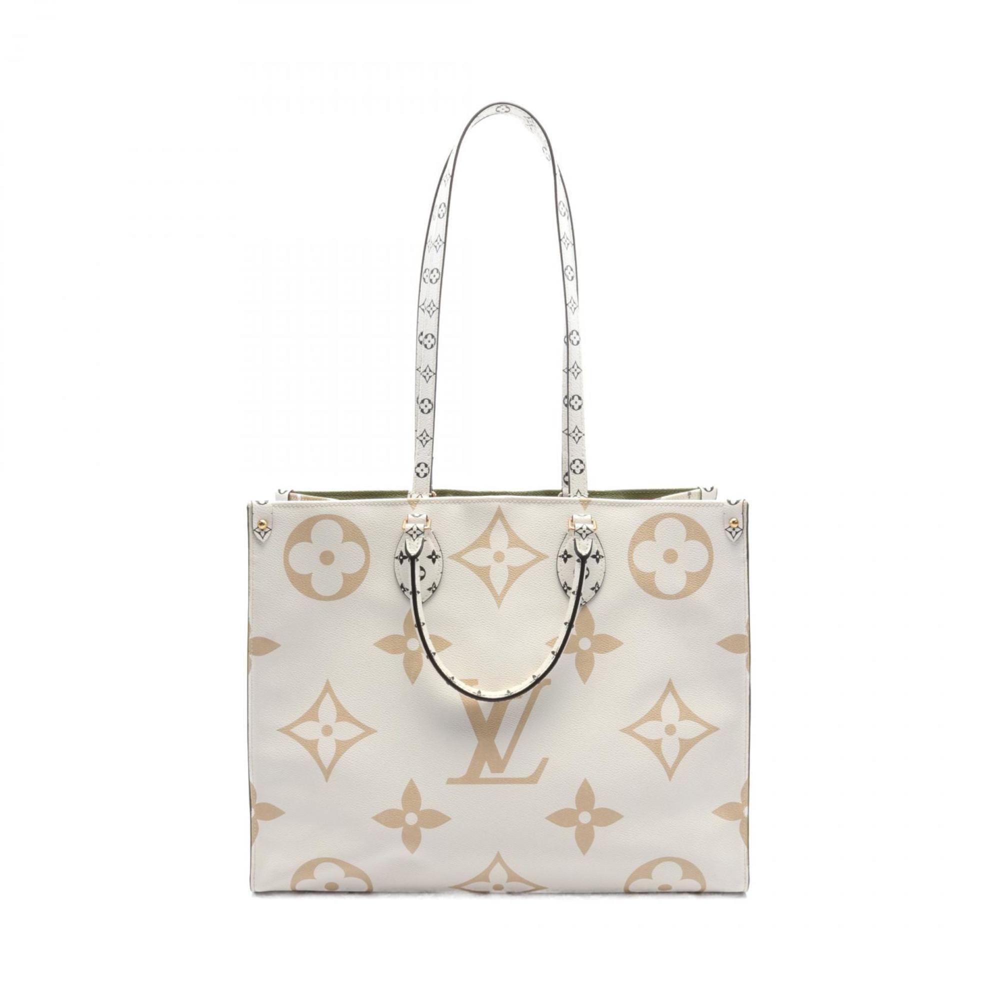 LOUIS VUITTON On the Go GM Giant Monogram Tote Bag Coated Canvas Leather Women's White Khaki Multicolor M44571