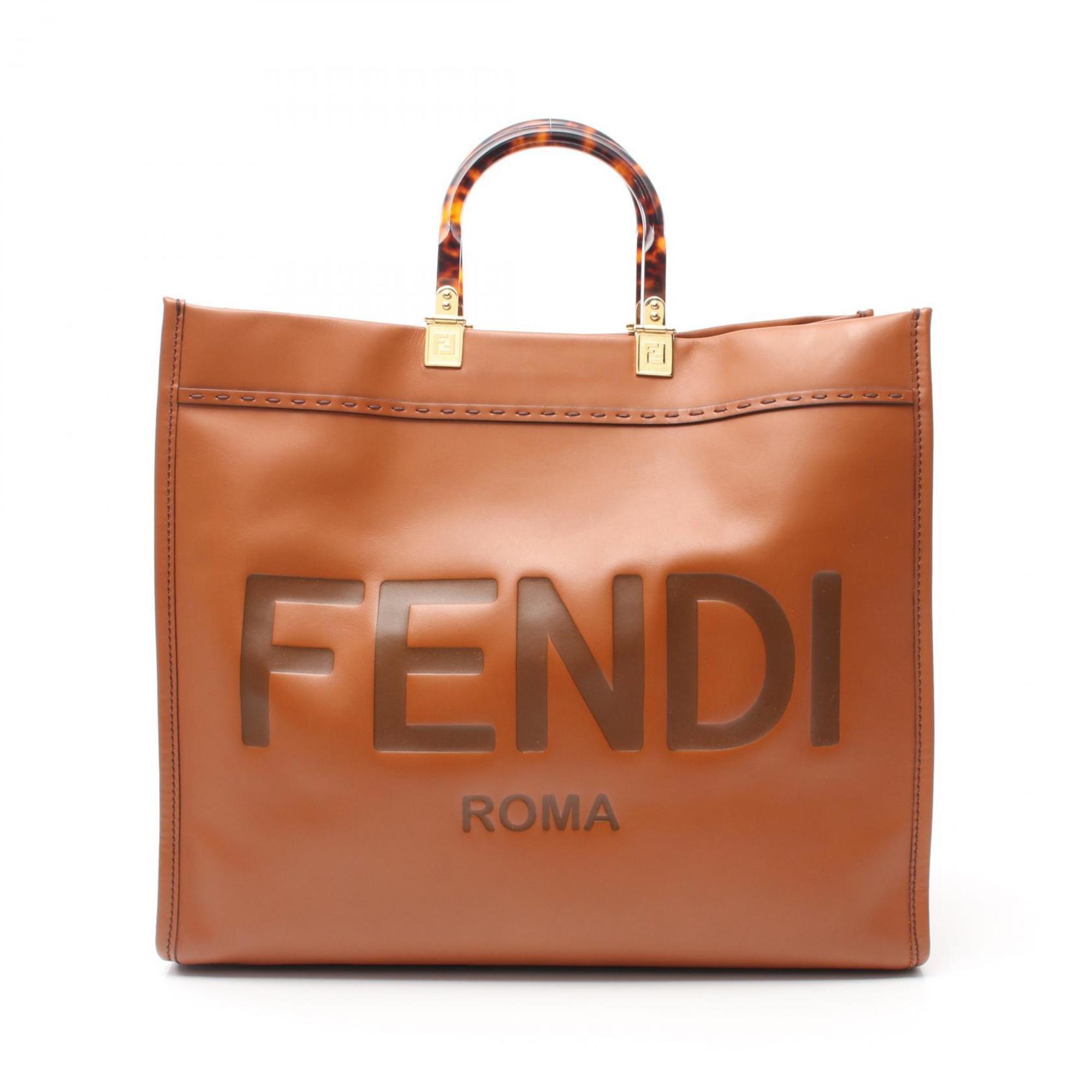 FENDI Sunshine Large Tote Bag Leather Women's Brown 8BH372