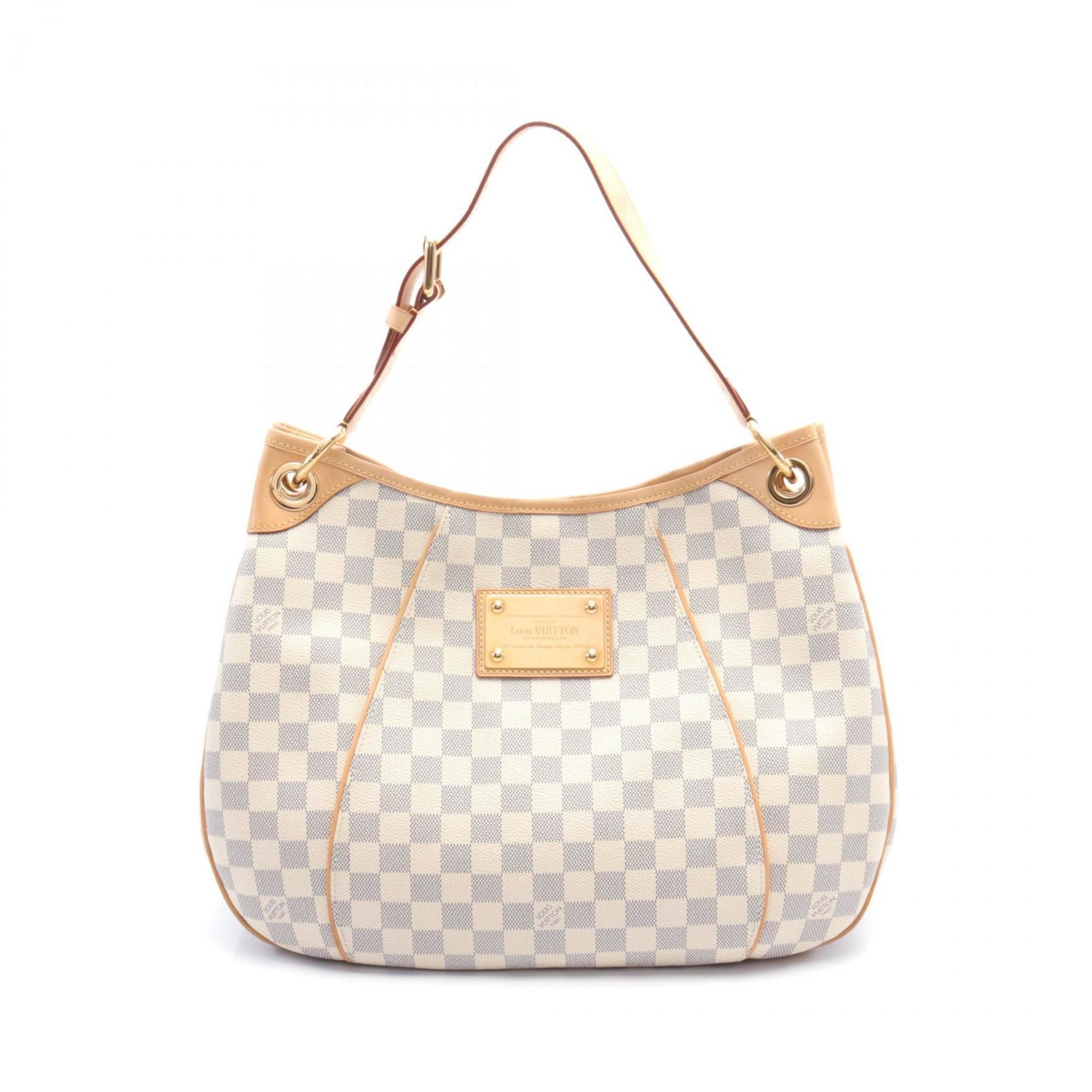 Louis Vuitton Galliera PM Shoulder Bag, Coated Canvas, Leather, Damier Azur, Women's, White, N55215