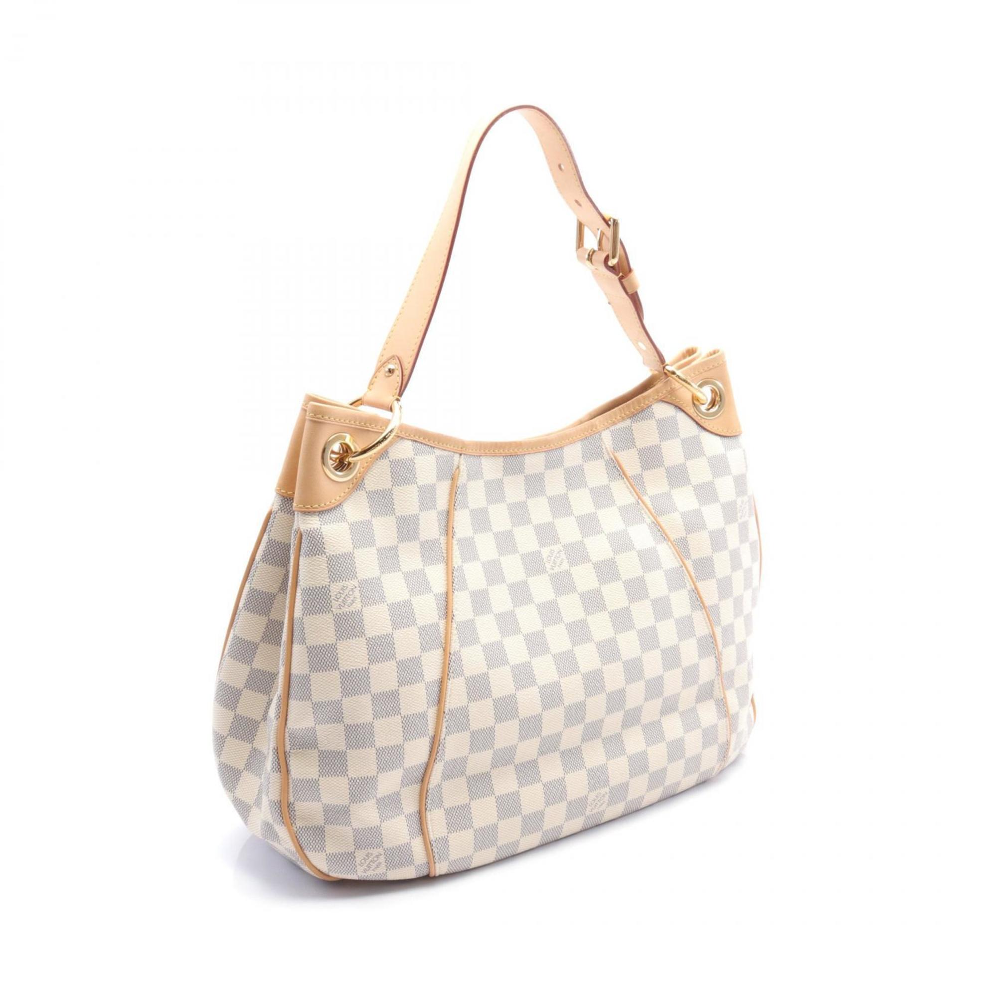 Louis Vuitton Galliera PM Shoulder Bag, Coated Canvas, Leather, Damier Azur, Women's, White, N55215