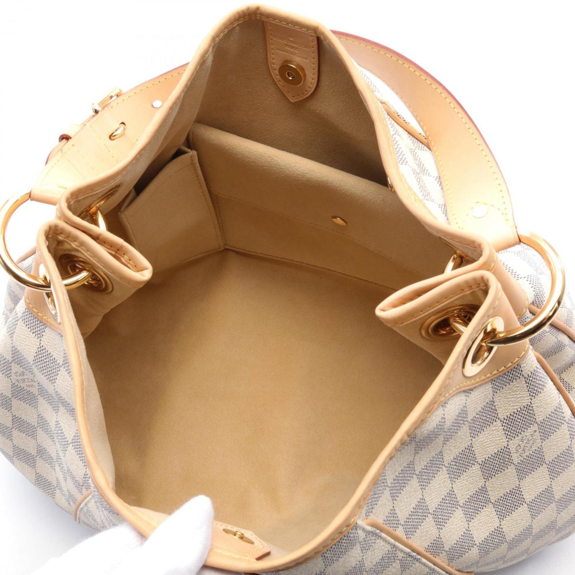 Louis Vuitton Galliera PM Shoulder Bag, Coated Canvas, Leather, Damier Azur, Women's, White, N55215