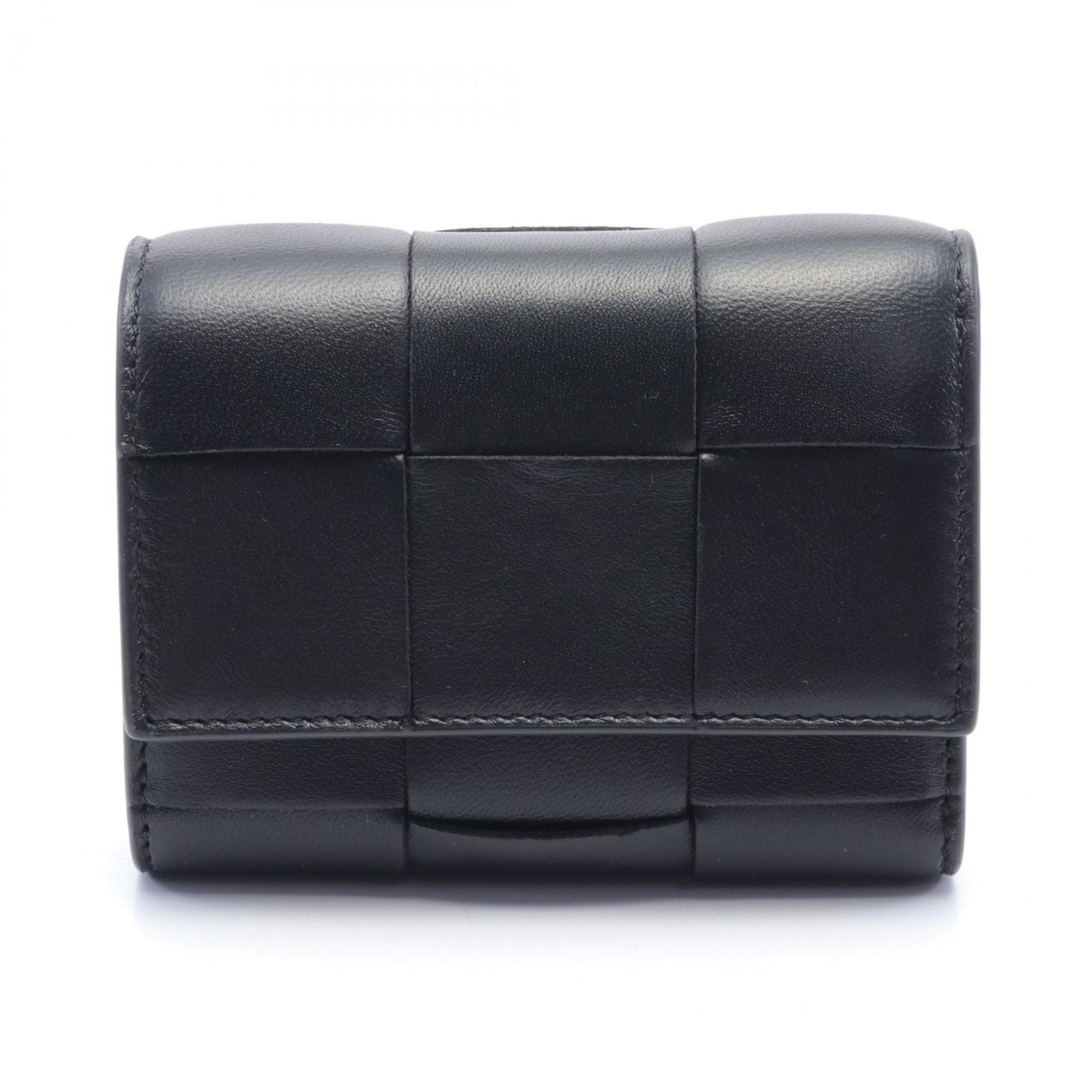 BOTTEGA VENETA Cassette Maxi Intrecciato Small Tri-fold Flap Wallet Leather Women's Black 651372VCQC18425