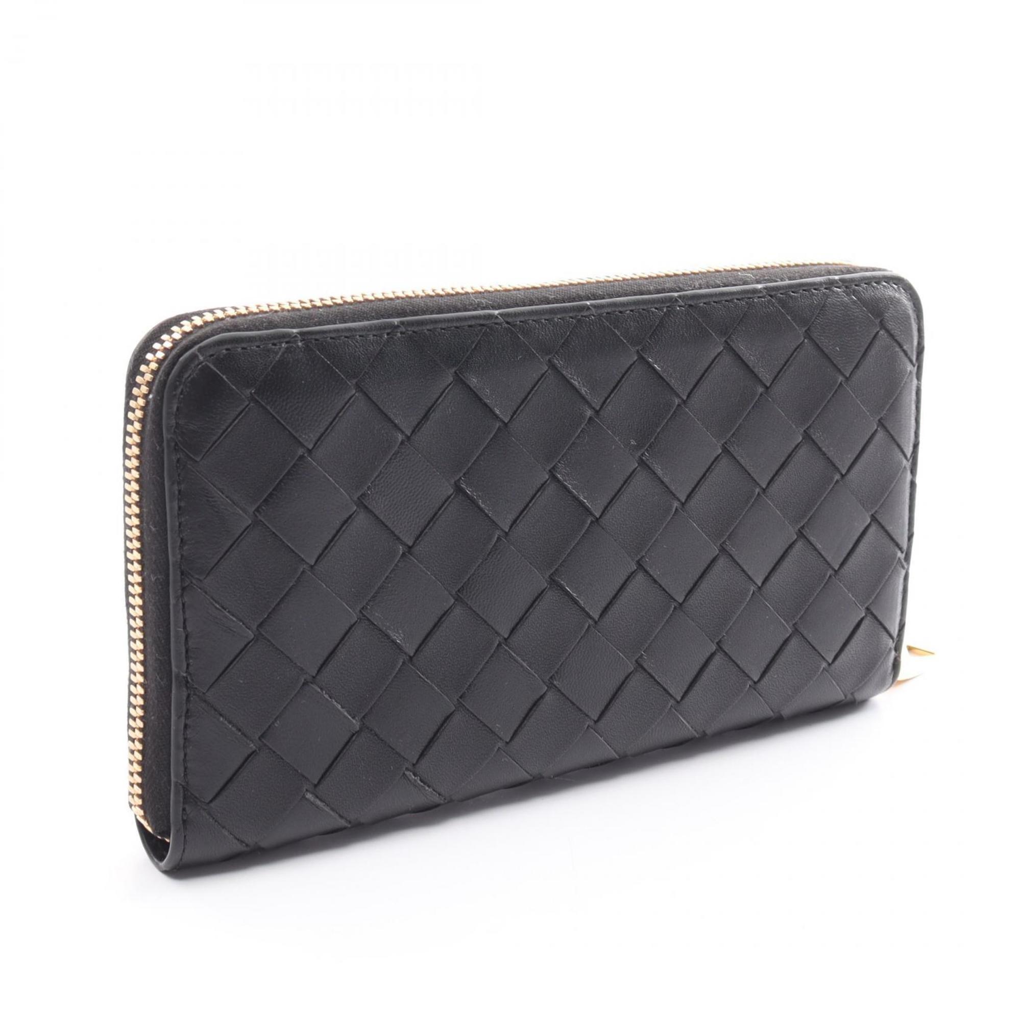 BOTTEGA VENETA Intrecciato Round Long Wallet Leather Men's Women's Black 608053VCPP28425