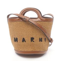 MARNI TROPICALIA BASKET SMALL shoulder bag, leather, raffia, women's, brown