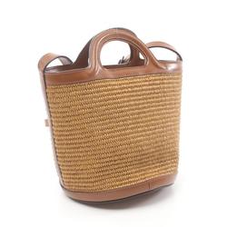 MARNI TROPICALIA BASKET SMALL shoulder bag, leather, raffia, women's, brown