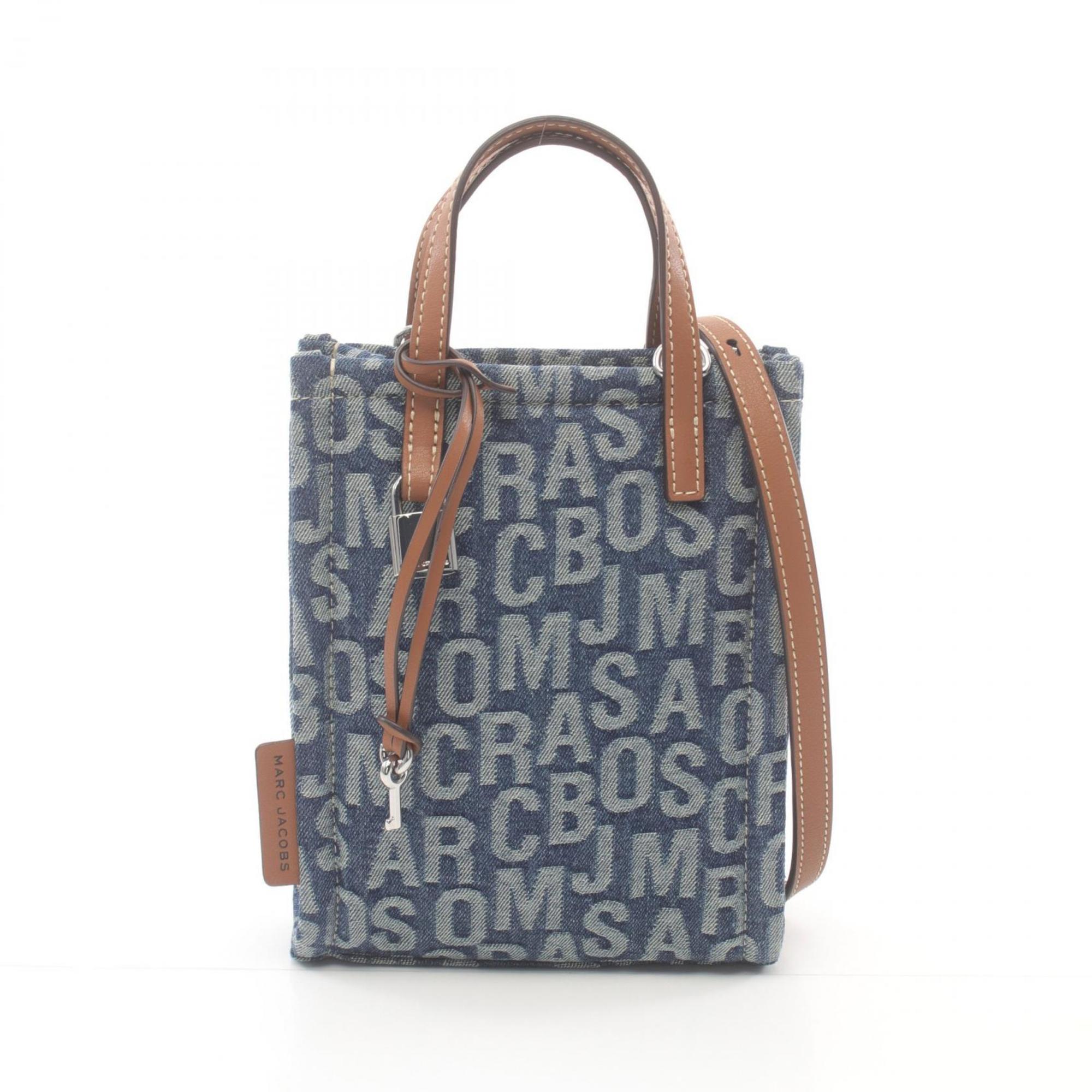 MARC JACOBS Signature Micro Tote Handbag Bag Denim Leather Women's Blue Brown 4F3HTT005H03