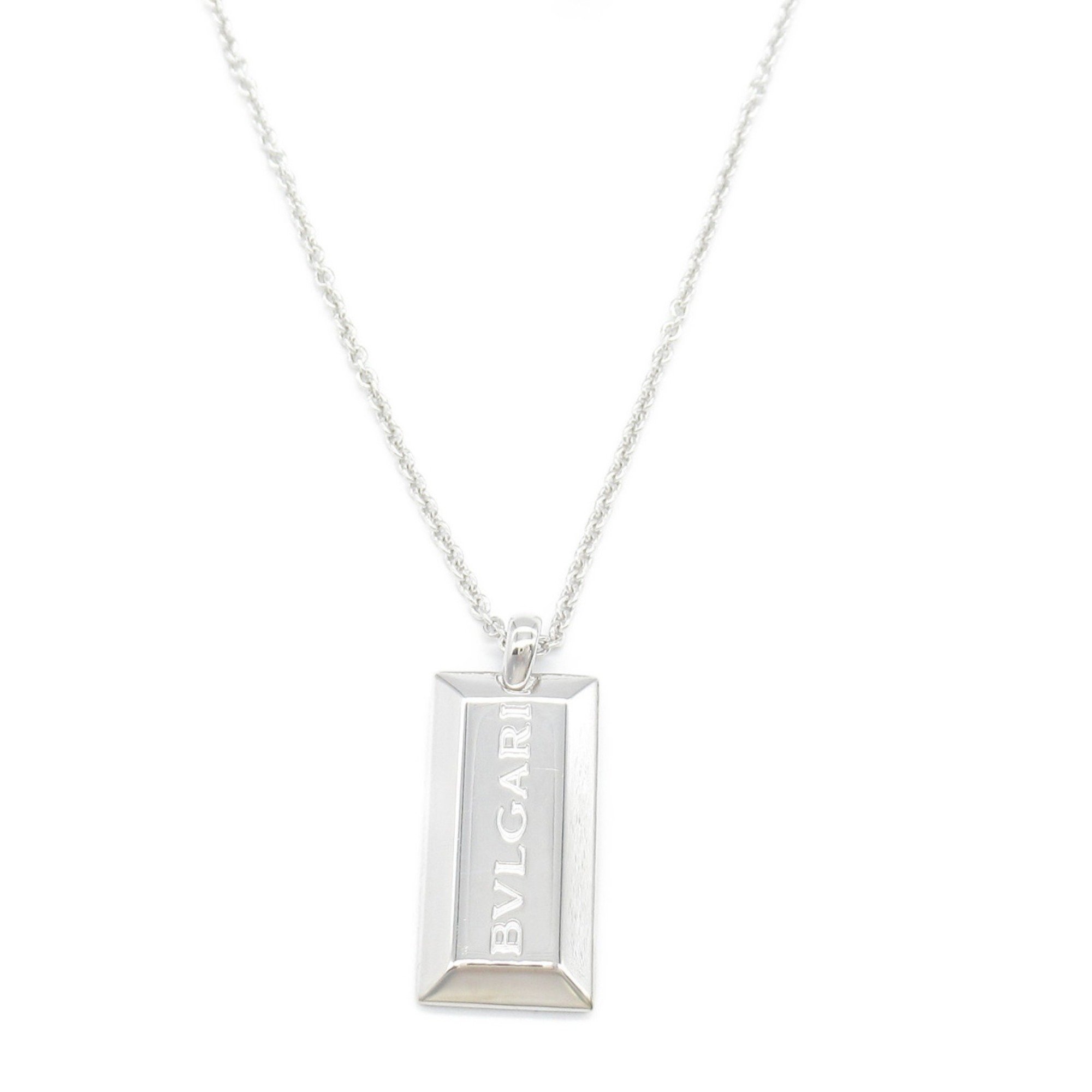 BVLGARI Ingot Necklace, K18WG (White Gold), Men's, Women's, Silver