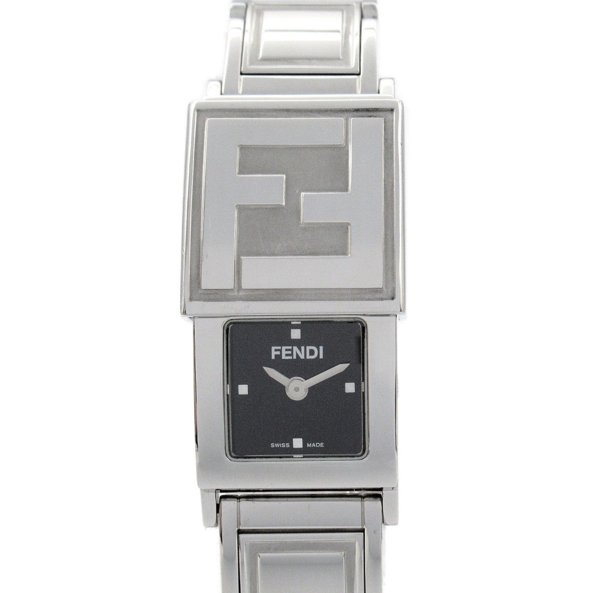 FENDI Secret 2 Time Zone Watch Stainless Steel Ladies Black Diamond 5500L