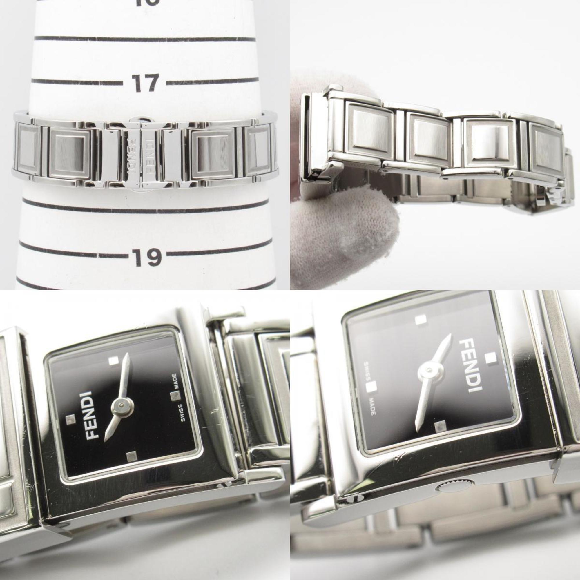 FENDI Secret 2 Time Zone Watch Stainless Steel Ladies Black Diamond 5500L