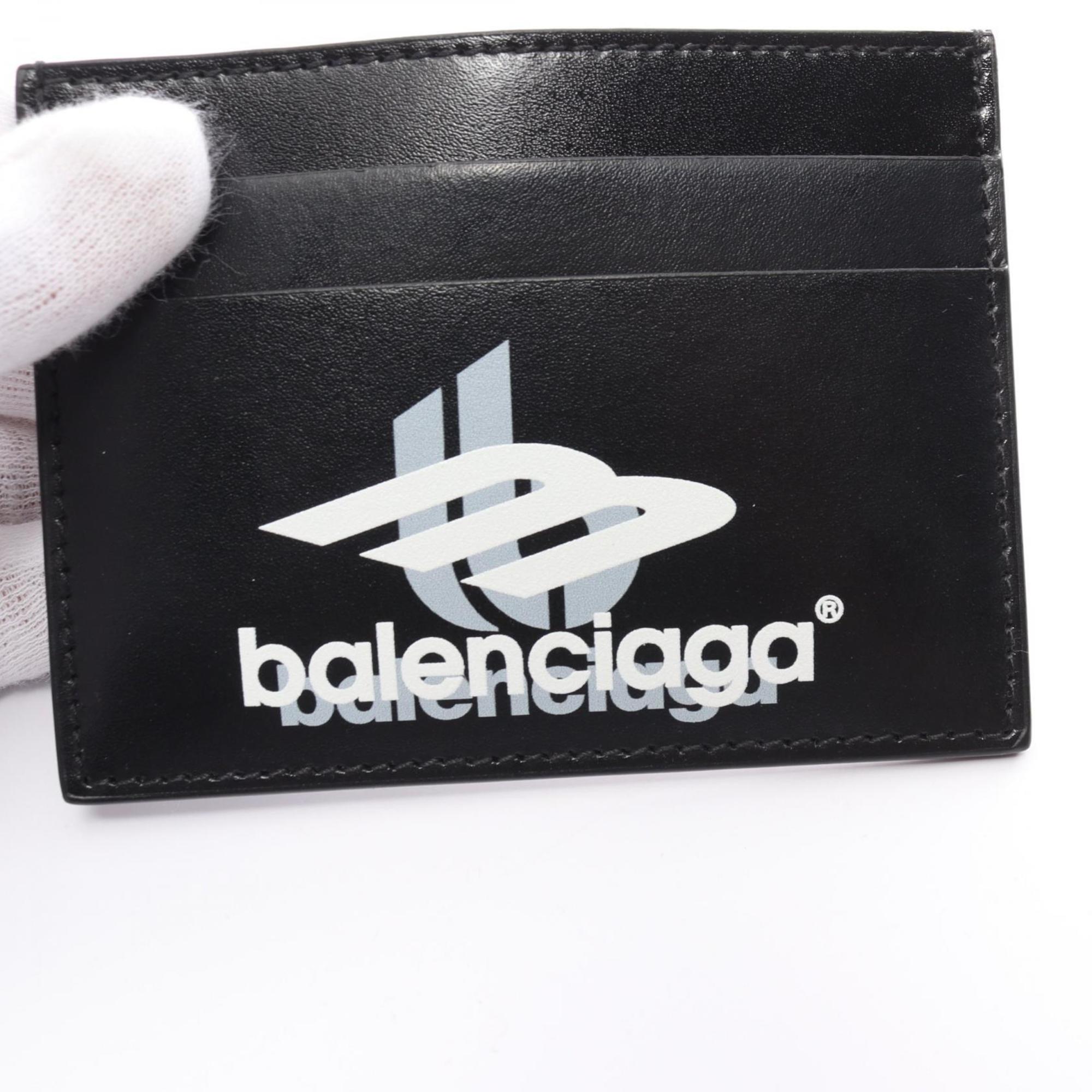 BALENCIAGA Layered Sports Business Card Holder/Card Case Leather Men's Black White 5943092AAPK1090