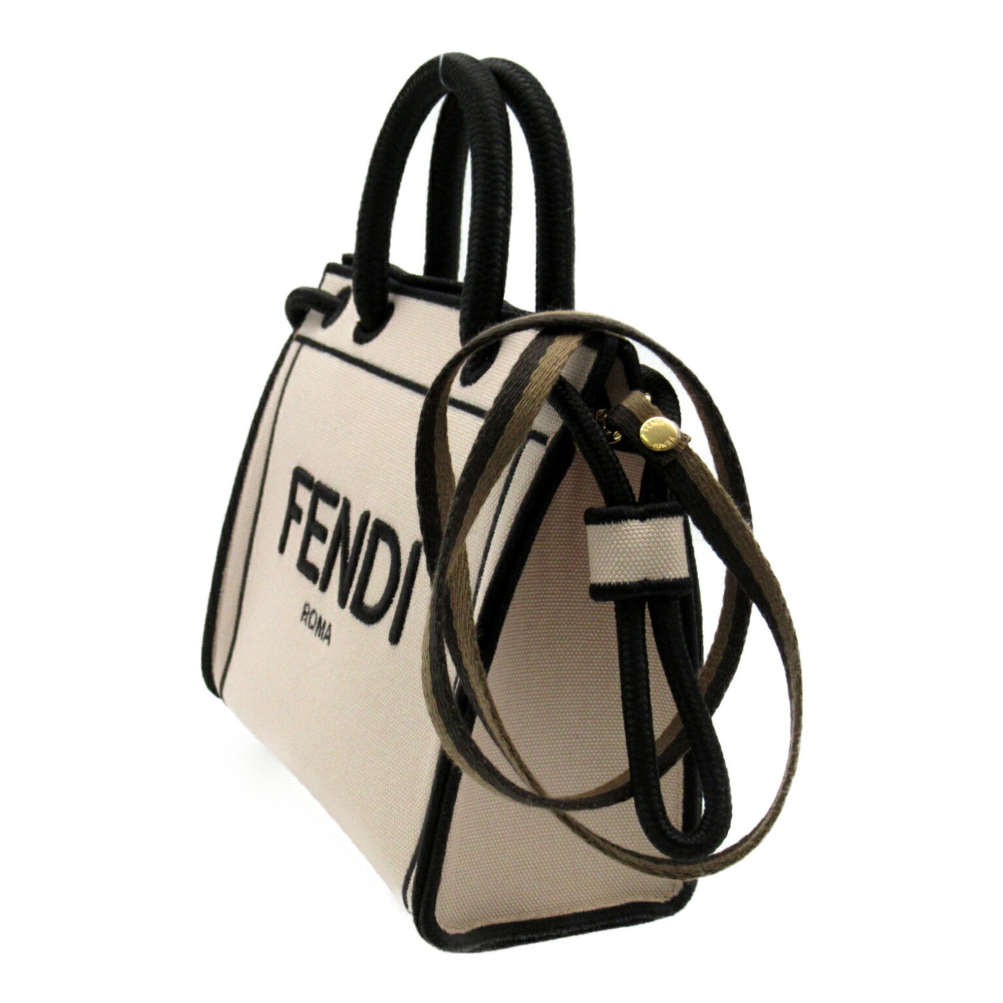 FENDI 2way shoulder bag Bag Canvas Women's Beige Black 8BH380