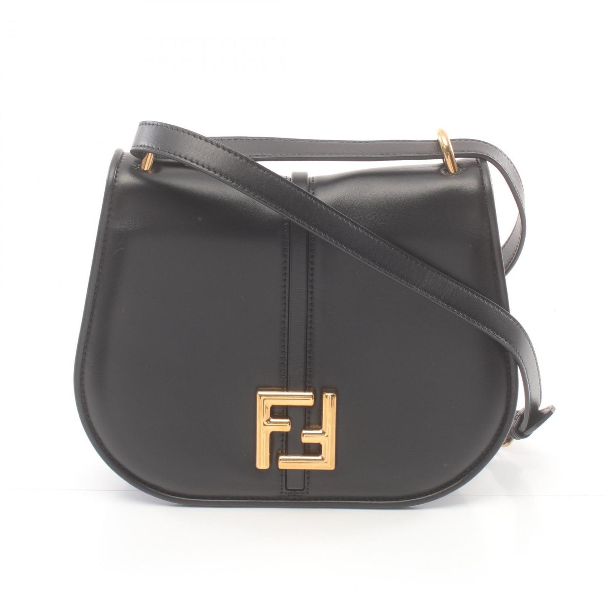 FENDI Camon Medium Shoulder Bag Leather Women's Black 8BT366