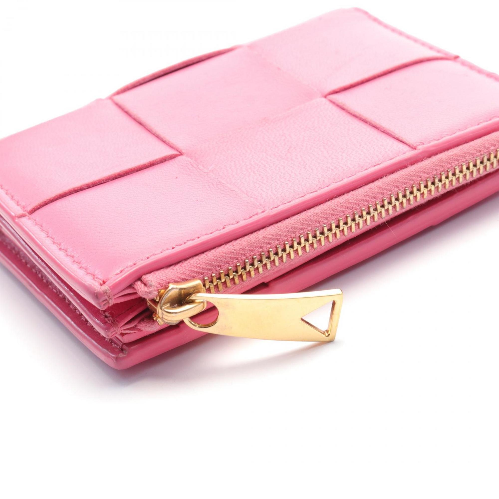 BOTTEGA VENETA Small Cassette Maxi Intrecciato Bi-fold Wallet Leather Women's Pink 742698