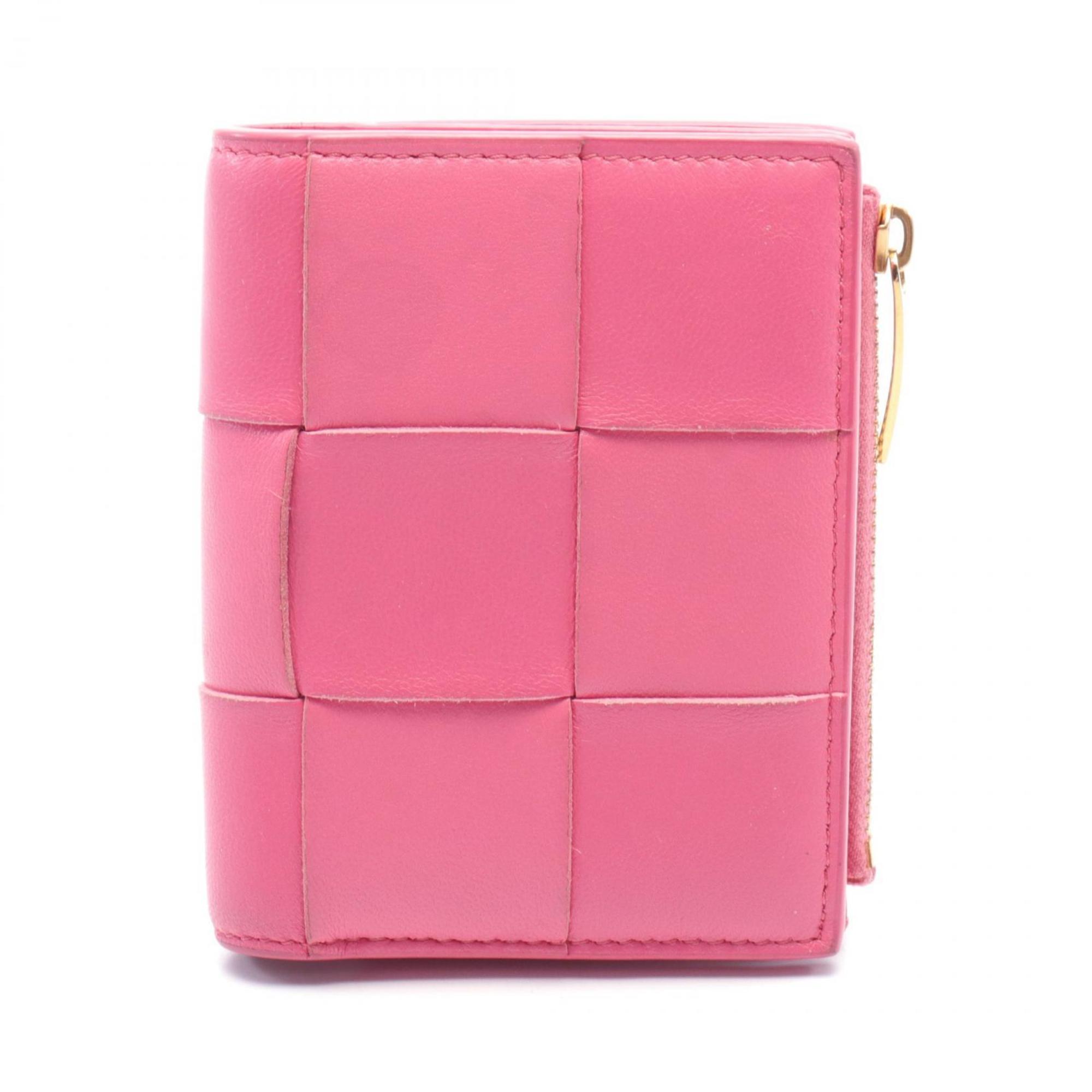 BOTTEGA VENETA Small Cassette Maxi Intrecciato Bi-fold Wallet Leather Women's Pink 742698