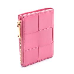 BOTTEGA VENETA Small Cassette Maxi Intrecciato Bi-fold Wallet Leather Women's Pink 742698