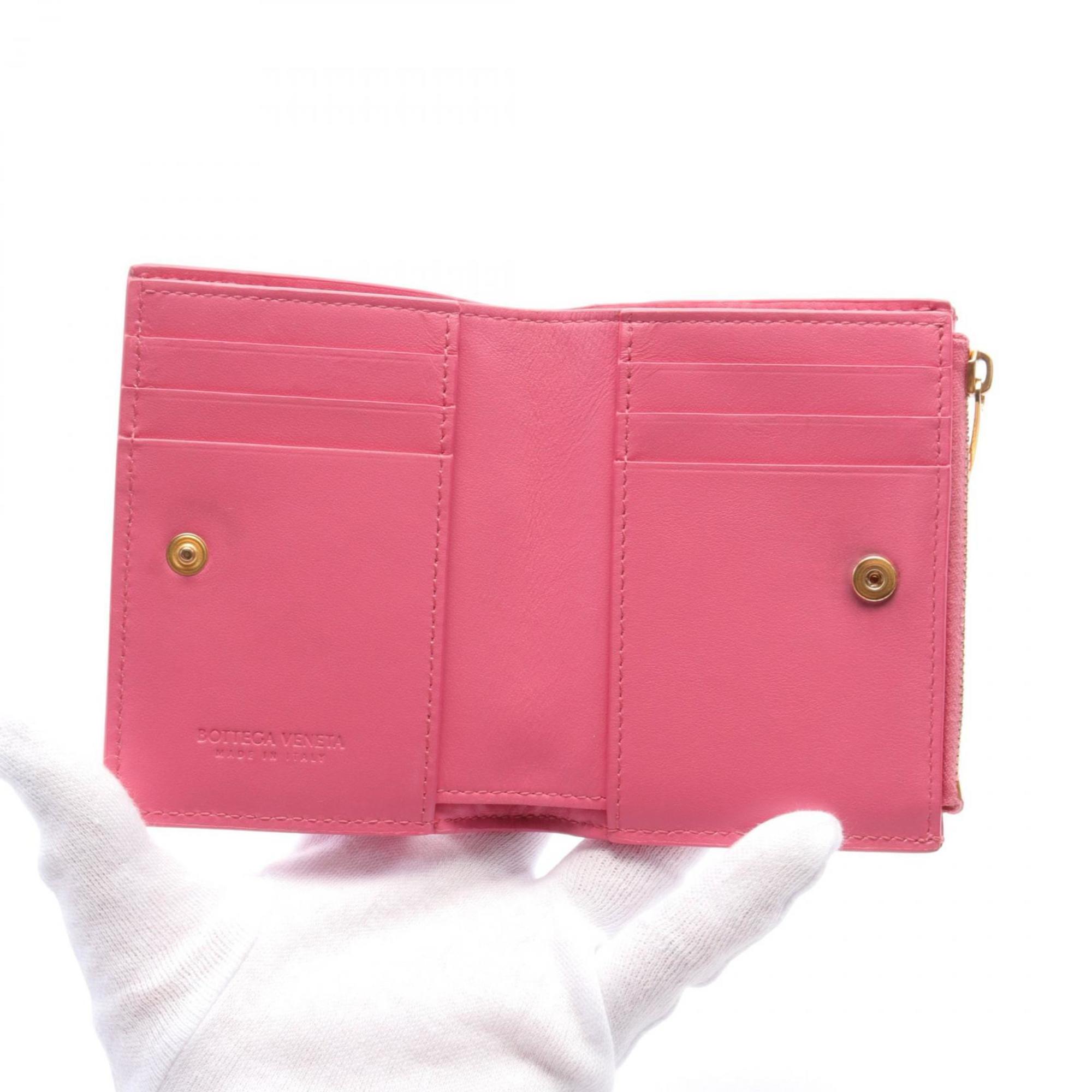 BOTTEGA VENETA Small Cassette Maxi Intrecciato Bi-fold Wallet Leather Women's Pink 742698