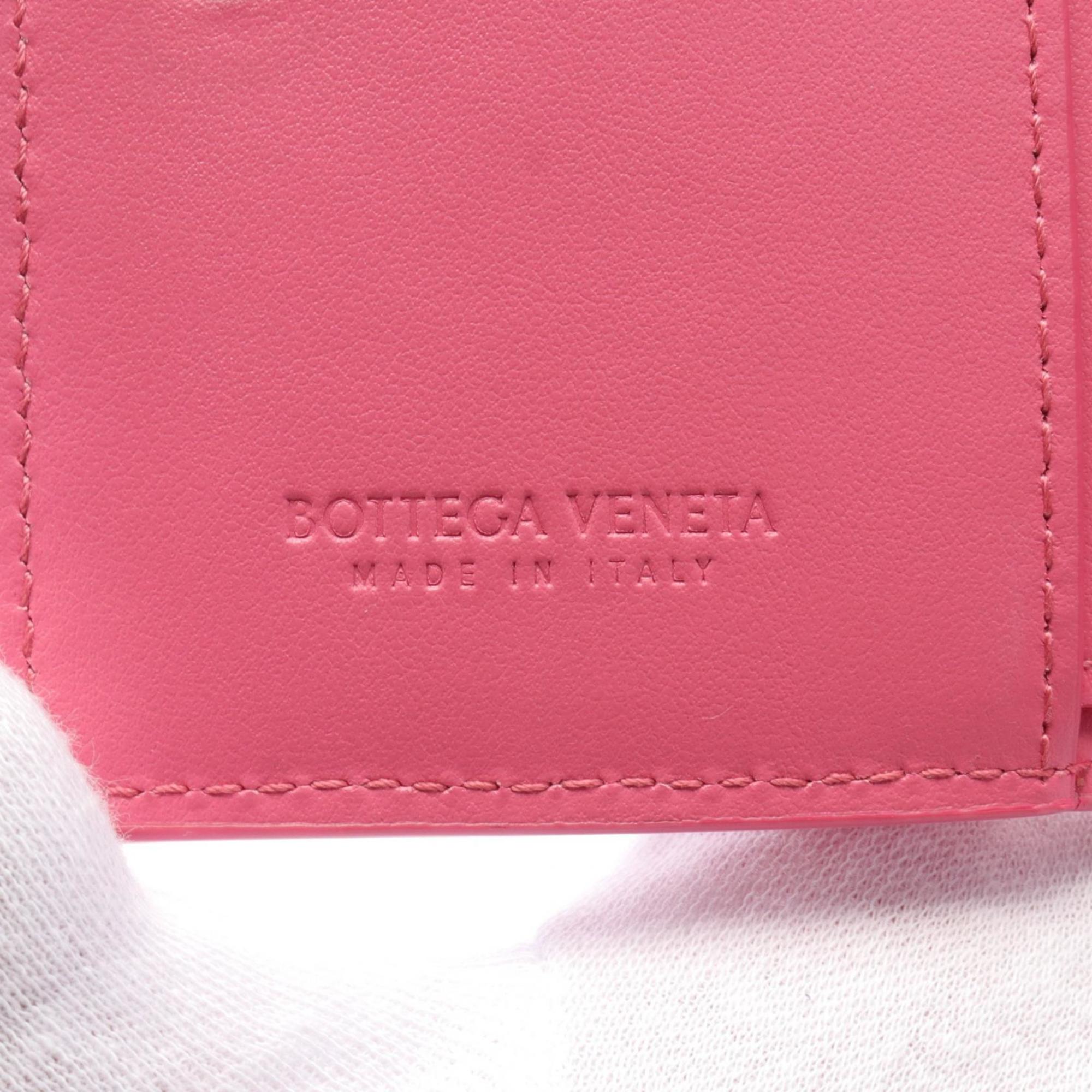 BOTTEGA VENETA Small Cassette Maxi Intrecciato Bi-fold Wallet Leather Women's Pink 742698