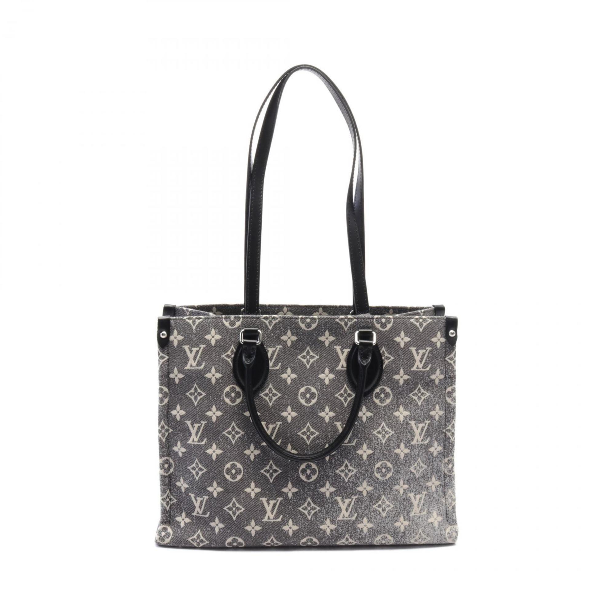 LOUIS VUITTON On the Go MM Tote Bag, Denim, Leather, Monogram Women's, Black, White, M46448