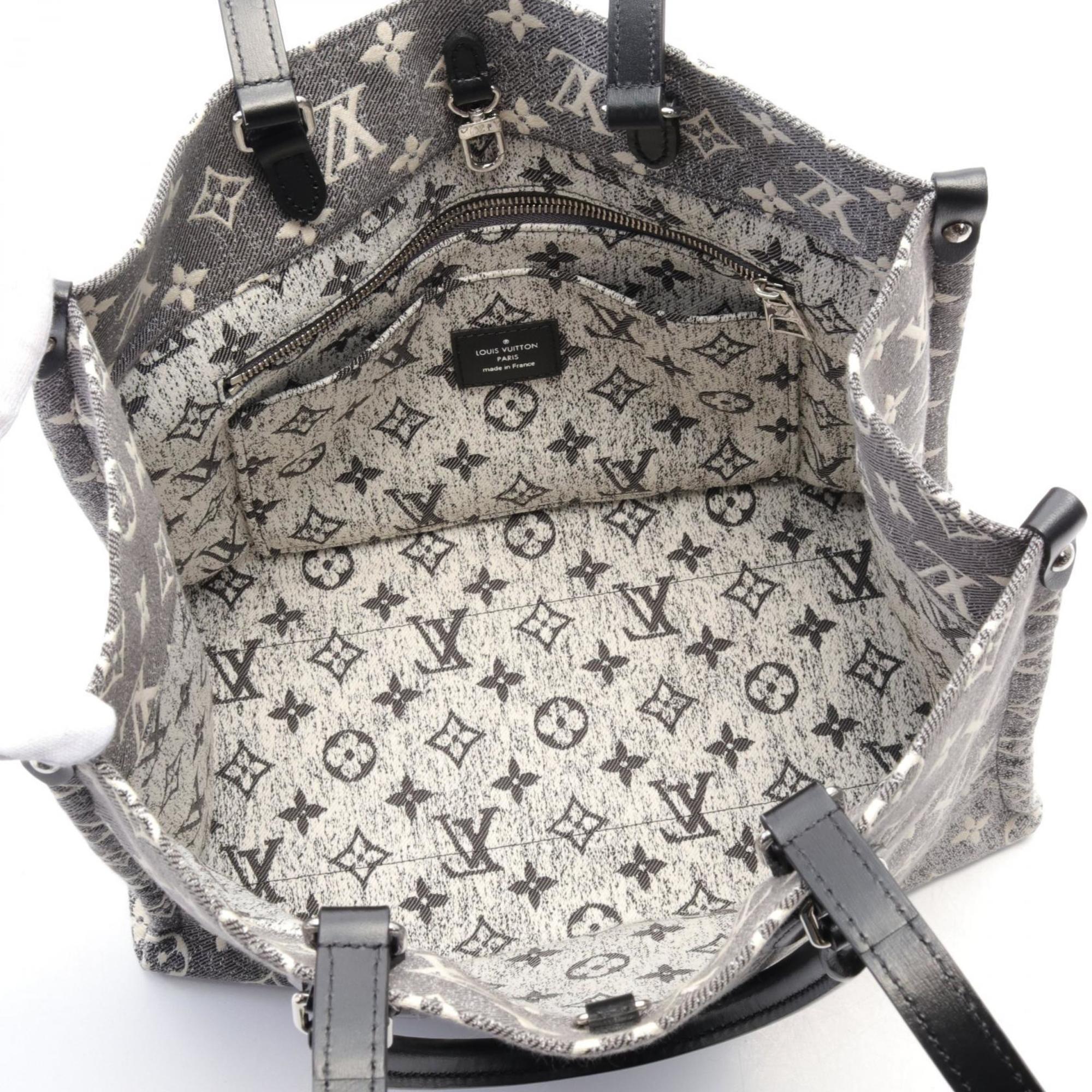 LOUIS VUITTON On the Go MM Tote Bag, Denim, Leather, Monogram Women's, Black, White, M46448