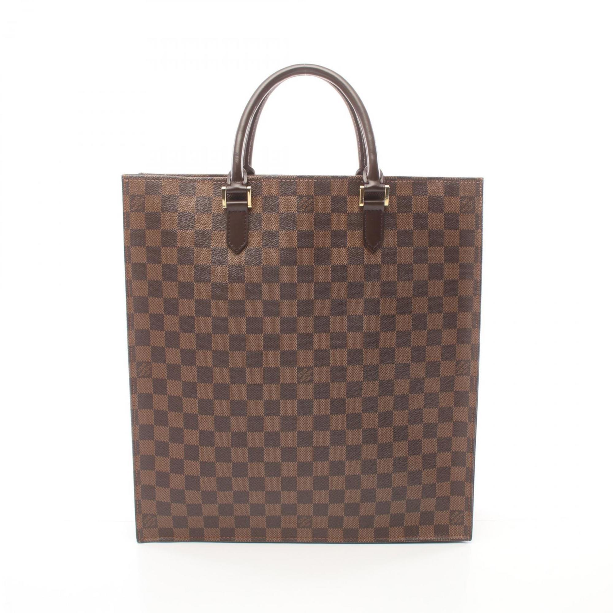 Louis Vuitton LOUIS VUITTON Sac Plat Damier Ebene Tote Bag Coated Canvas Leather Women's Brown N51140