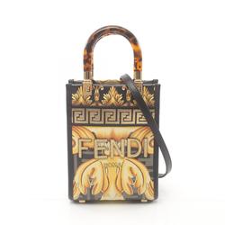 FENDI x VERSACE Sunshine Shopper Small Handbag Bag Coated Canvas Leather Women's Black Multicolor 8BS051