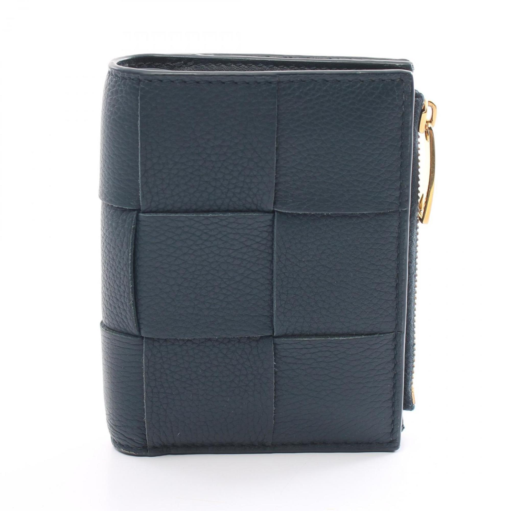 BOTTEGA VENETA Maxi Intrecciato Bi-fold Wallet Leather Women's Navy