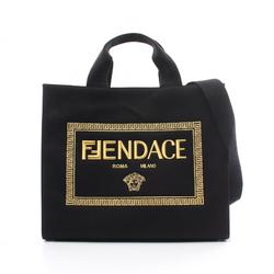 FENDI x VERSACE FENDACE Fenderche Tote Bag Canvas Women's Black 7VA558