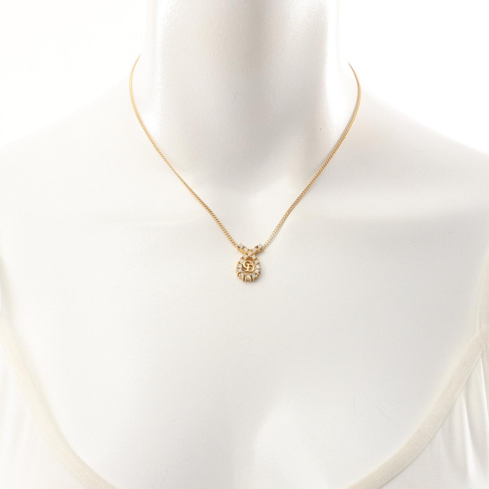 Christian Dior Dior CD Necklace GP (Gold Plated) Rhinestones Women's Gold Clear