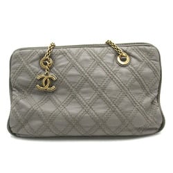 CHANEL Chain Shoulder Bag Leather Women's Grey