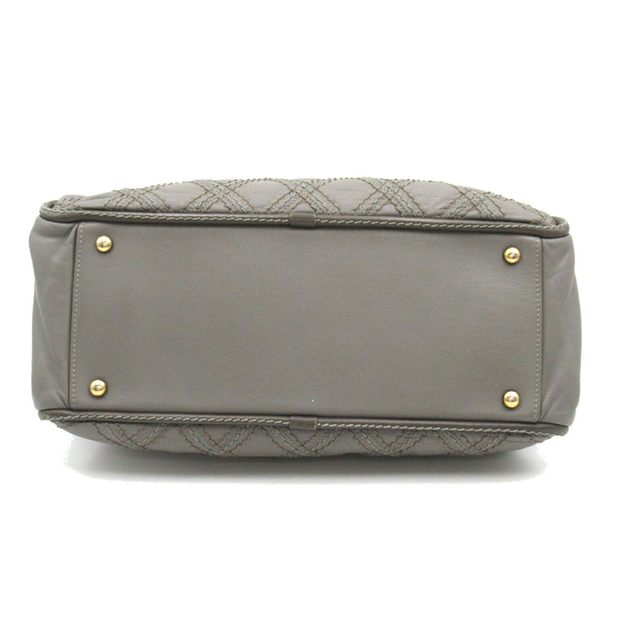 CHANEL Chain Shoulder Bag Leather Women's Grey