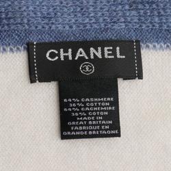 CHANEL Coco Mark Scarf Clothing Cashmere Women's Ivory Blue