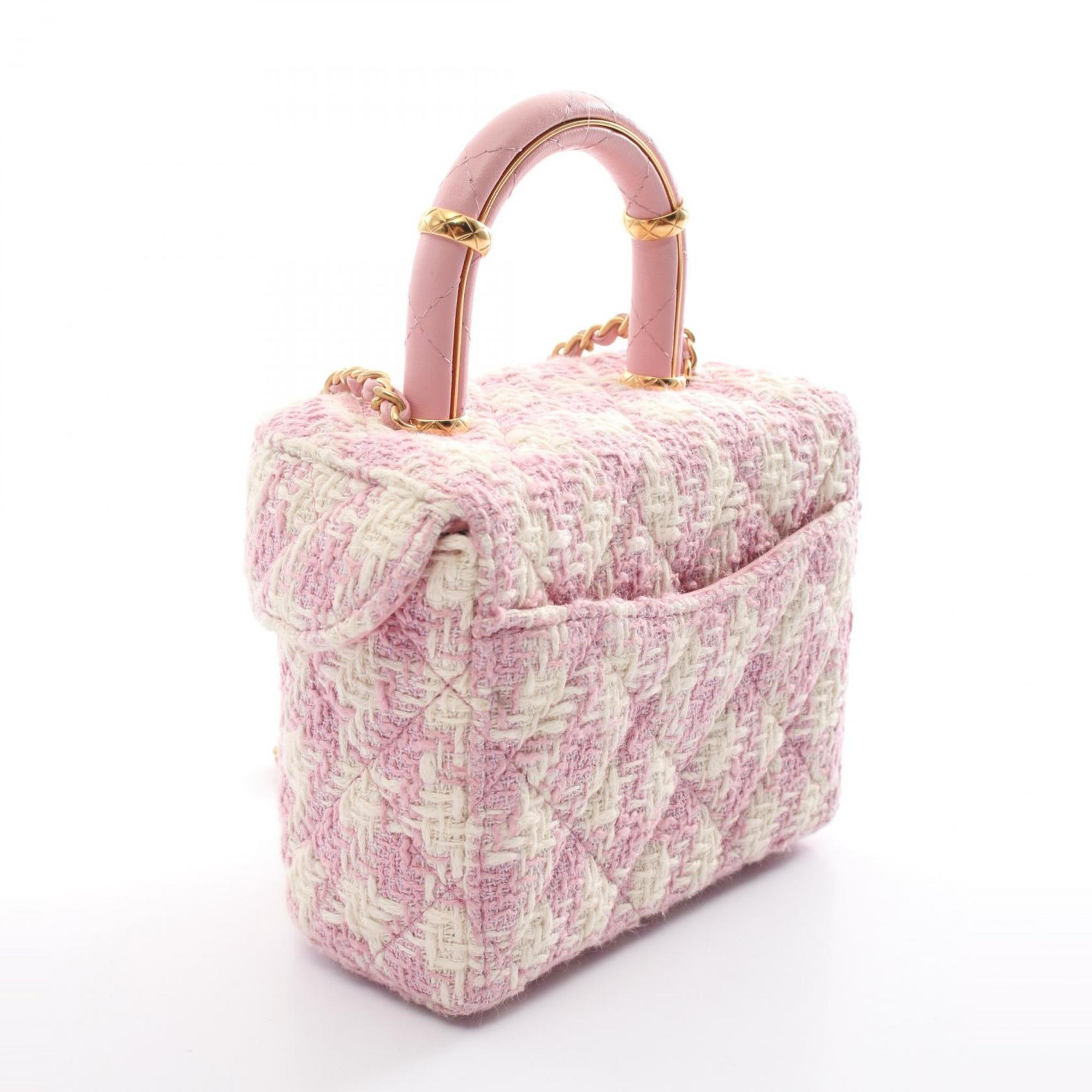 CHANEL Matelasse Handbag Bag Fabric Women's Pink White AS3973